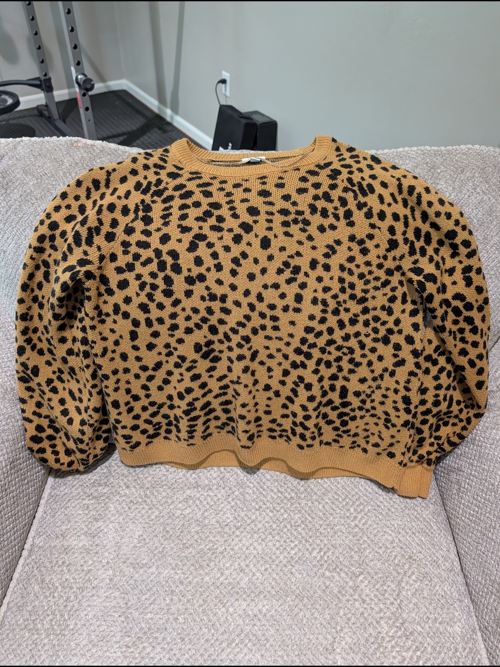 crown & ivy Mustard and Black Leopard Knit Pullover